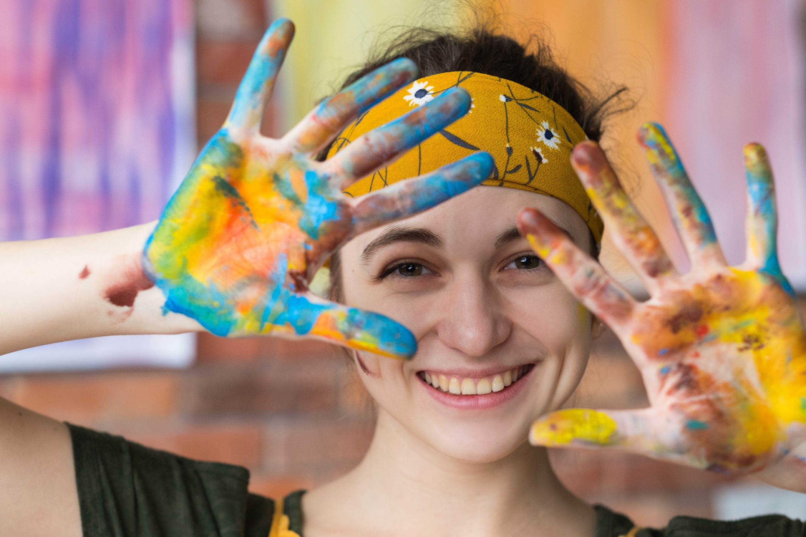 art therapy portrait female artist fun smiling Counselling and Psychotherapy services in Antrim - NI Counselling